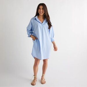 Caryn Lawn Preppy Dress in blue with navy stars